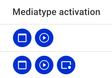 Image of the mediatypes button activation. Three types of mediatypes: banner, native, video
